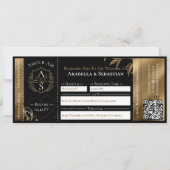 Invitation Black Gold Floral Boarding Plane Ticket Wedding (Devant)