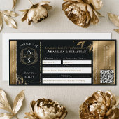 Invitation Black Gold Floral Boarding Plane Ticket Wedding