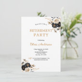 Invitation Black Gold Floral Élégant Parti de retraite modern (Debout devant)