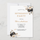 Invitation Black Gold Floral Élégant Parti de retraite modern (Devant)