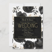 Invitation Black Gold Floral Glam Feuille Mariage (Devant)
