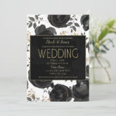 Invitation Black Gold Floral Glam Feuille Mariage (Debout devant)