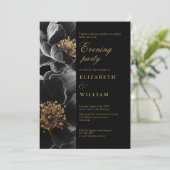 Invitation Black Gold Floral Mariage soirée (Debout devant)