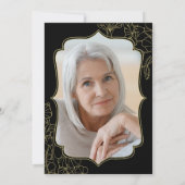 Invitation Black Gold Floral Photo 80th Birthday Party (Dos)