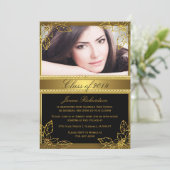 Invitation Black & Gold Floral Photo Graduation Party Invitat (Debout devant)
