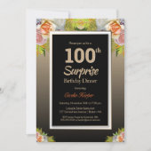 Invitation Black Gold Floral Surprise 100e Anniversaire Dîner (Devant)