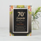 Invitation Black Gold Floral Surprise 70e Anniversaire Dîner (Debout devant)