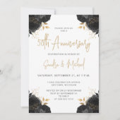Invitation Black Gold Floral White 50th Anniversary (Devant)