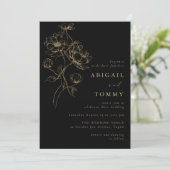 Invitation Black, Gold Flowers Classic Modern Wedding (Debout devant)