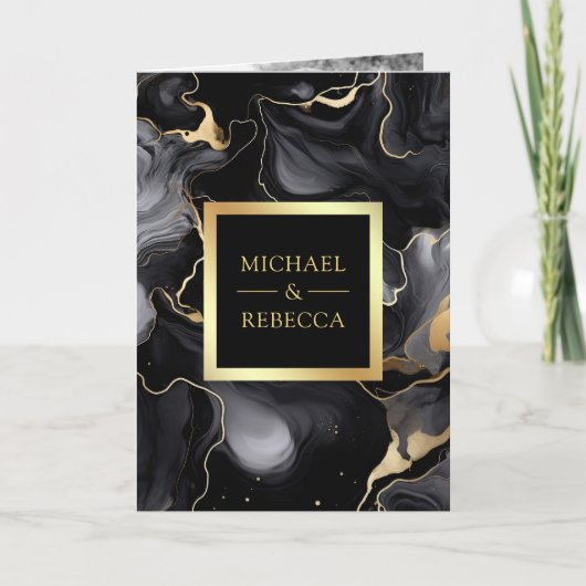 Invitation Black Gold Fluid Enk QR Code Photo Collage Mariage (Devant)