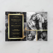 Invitation Black Gold Fluid Enk QR Code Photo Collage Mariage (Intérieur)