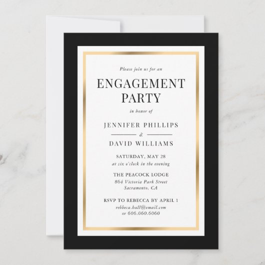 Invitation Black Gold Frame d'engagement (Devant)