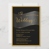 Invitation black gold frame monogram typography wedding (Devant)