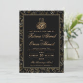 Invitation Black Gold Frame Ornat musulman musulman Mariage (Debout devant)