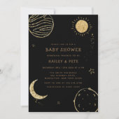 Invitation Black Gold Galaxy Lune Star Baby shower garçon (Devant)