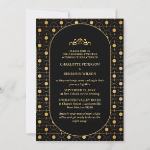 Invitation Black & Gold Gatsby Art Déco Mariage des années 19