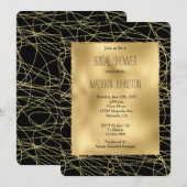 Invitation Black Gold Glam Confetti Fête des mariées Abstrait (Devant / Derrière)