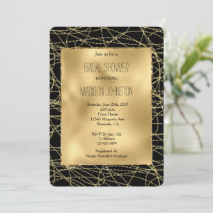 Invitation Black Gold Glam Confetti Fête des mariées Abstrait