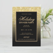 Invitation Black & Gold Glam FAUX Glitter Holiday Dinner (Debout devant)