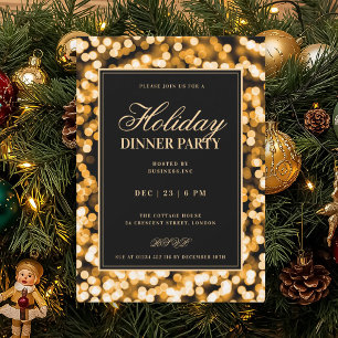 Invitation Black & Gold Glam Lights Fête de Noël Dîner Party