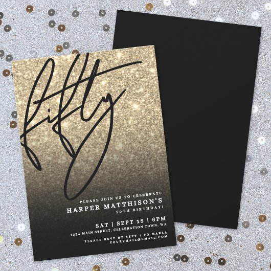 Invitation Black Gold Glitter 50th Birthday