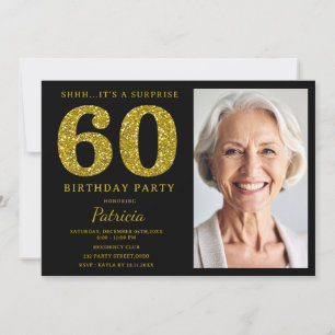 Invitation Black Gold Glitter 60e Anniversaire Photo