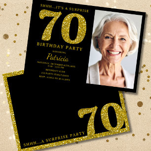 Invitation Black Gold Glitter 70e Anniversaire Photo