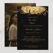 Black Gold Glitter Floral Photo Rehearsal Dinner