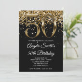 Invitation Black Gold Glitter Metallic Look 50th Birthday (Debout devant)