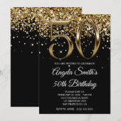 Invitation Black Gold Glitter Metallic Look 50th Birthday (Devant / Derrière)