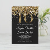 Invitation Black Gold Glitter Metallic Look Sweet 16 (Debout devant)