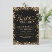 Invitation Black Gold Glitter Script 60th Birthday Dinner (Debout devant)