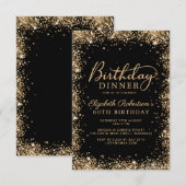 Invitation Black Gold Glitter Script 60th Birthday Dinner (Devant / Derrière)