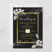 Invitation Black Gold gothique Dusty Fleurs blanches aquarell (Devant)
