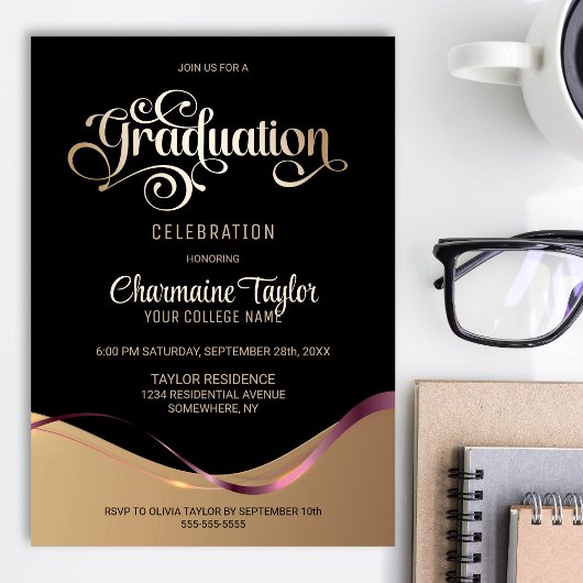 Invitation Black Gold Graduation Party