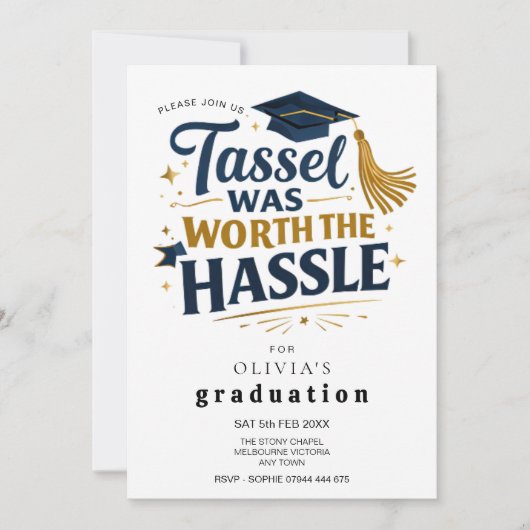 Invitation Black & Gold Graduation Tassel Was Worth Hassel (Devant)