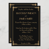 Invitation Black Gold Great Gatsby Art Déco Mariage Invite (Devant / Derrière)