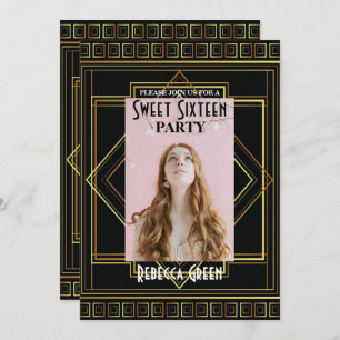 Invitation Black Gold Great Gatsby Sweet sixteen parti