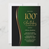 Invitation Black Gold Green 100e fête d'anniversaire (Devant)