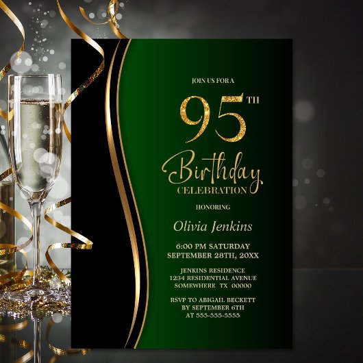 Invitation Black Gold Green 95e fête d'anniversaire
