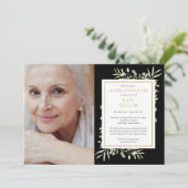 Invitation Black Gold Green Celebration of Life Photo (Debout devant)