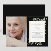 Invitation Black Gold Green Celebration of Life Photo (Devant / Derrière)