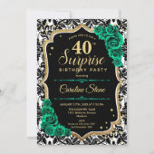 Invitation Black Gold Green Roses Surprise 40e anniversaire (Devant)