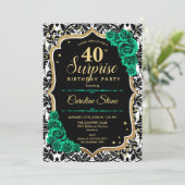 Invitation Black Gold Green Roses Surprise 40e anniversaire (Debout devant)