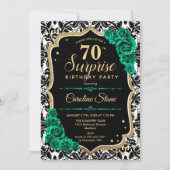 Invitation Black Gold Green Roses Surprise 70e anniversaire (Devant)
