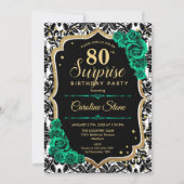 Invitation Black Gold Green Roses Surprise 80e anniversaire (Devant)