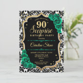 Invitation Black Gold Green Roses Surprise 90e anniversaire (Debout devant)
