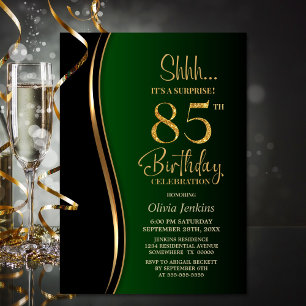 Invitation Black Gold Green Surprise 85e anniversaire