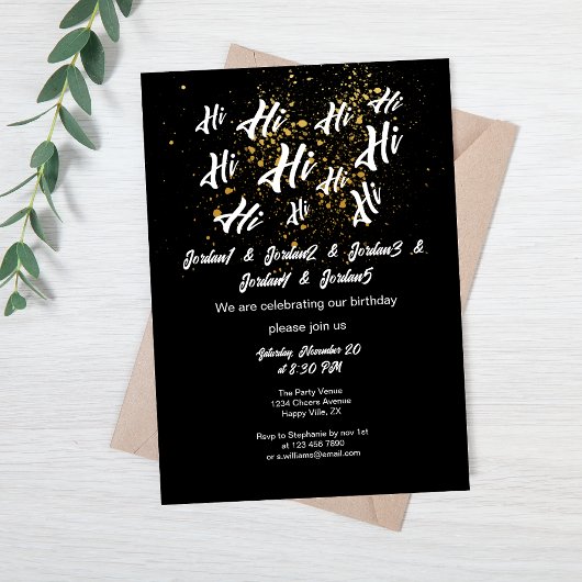 Invitation Black Gold Group Friends Joint Anniversaire