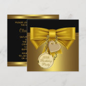 Invitation Black Gold Heart Bow femmes 50e fête d'anniversair (Devant / Derrière)
